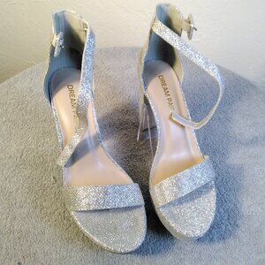 ✨ Dream Pairs Silver Glitter Block Heel Sandals Size 6.5 Platform Ankle Strap